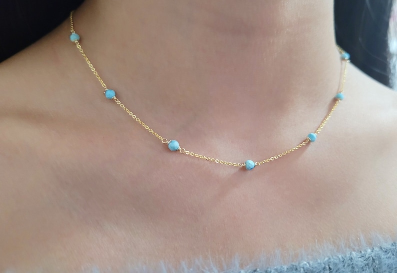 Larimar Necklace • Gemstone Choker • Handmade Jewelry • Beaded Choker • Simple Gold Necklace • Gemstone Necklace • Necklaces for Women • Layered Necklace