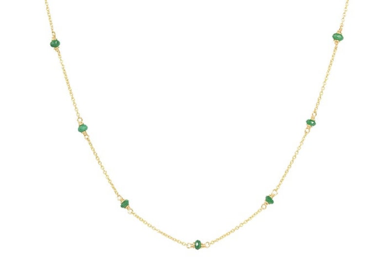 Genuine Emerald Necklace • May Birthstone • Handmade Jewelry • Necklaces for Women • Gemstone Necklace • Layered Necklace • Beaded Choker • Simple Gold Necklace