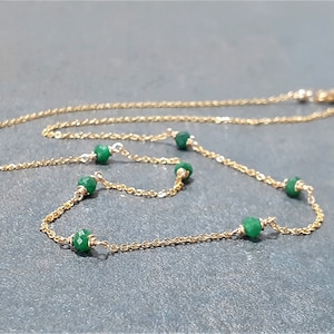 Genuine Emerald Necklace • May Birthstone • Handmade Jewelry • Necklaces for Women • Gemstone Necklace • Layered Necklace • Beaded Choker • Simple Gold Necklace