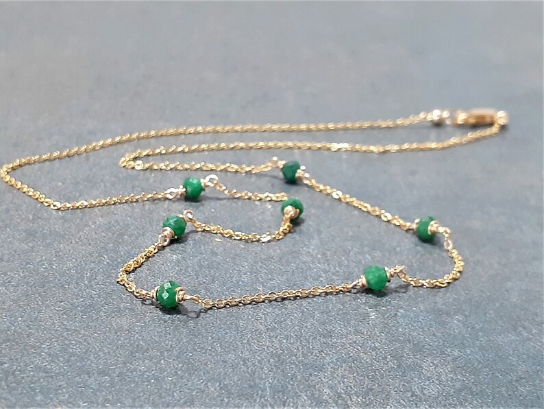 Genuine Emerald Necklace • May Birthstone • Handmade Jewelry • Necklaces for Women • Gemstone Necklace • Layered Necklace • Beaded Choker • Simple Gold Necklace