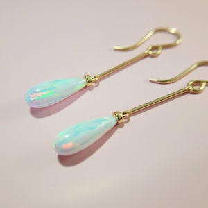 Opal Earrings • October Birthstone • Handmade Jewelry • Opal Long Dangle Earrings • Gold Opal Earrings • Dainty Gemstone Earrings • Minimalist Earrings