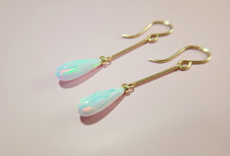 Opal Earrings • October Birthstone • Handmade Jewelry • Opal Long Dangle Earrings • Gold Opal Earrings • Dainty Gemstone Earrings • Minimalist Earrings