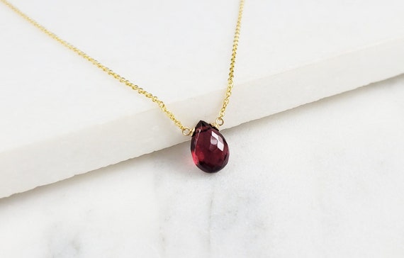 Genuine Garnet Necklace, January Birthstone Handmade Jewelry Necklaces  for Women, Garnet Pendant, Simple Gold Necklace, Silver Necklace