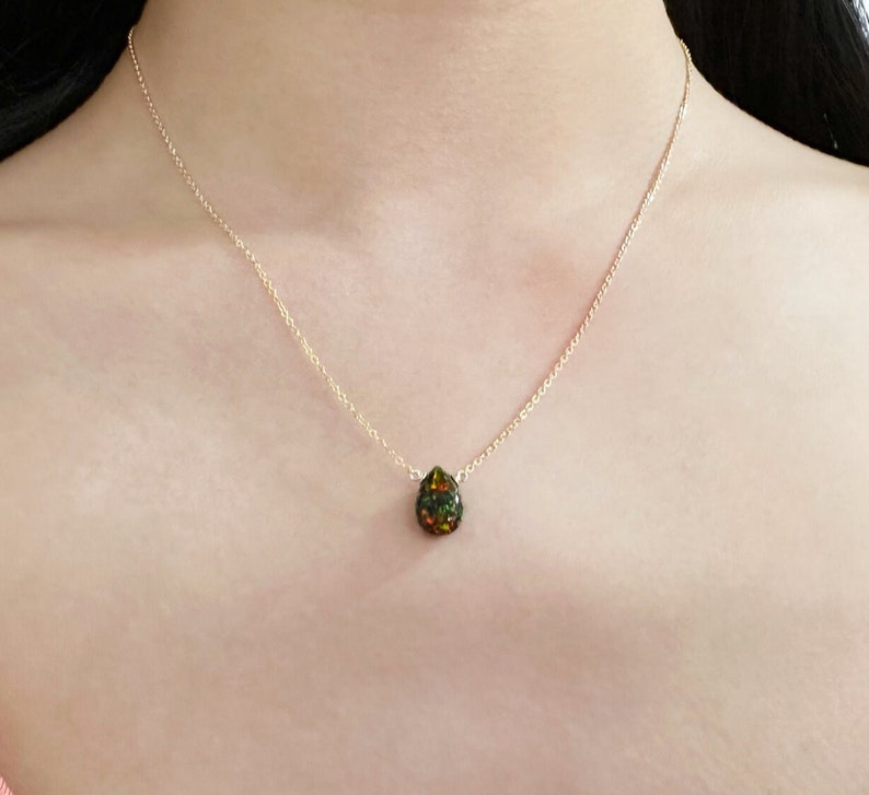 Black Opal Necklace, October Birthstone / Handmade Jewelry / Opal Necklace, Necklaces for Women, Birthstone Necklace, Gemstone Necklace image 4