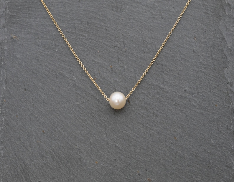Silver Necklace Akoya Pearl Floating Necklace June Birthstone Dainty Bridal Necklace Simple Gold Necklace Single Pearl Necklace