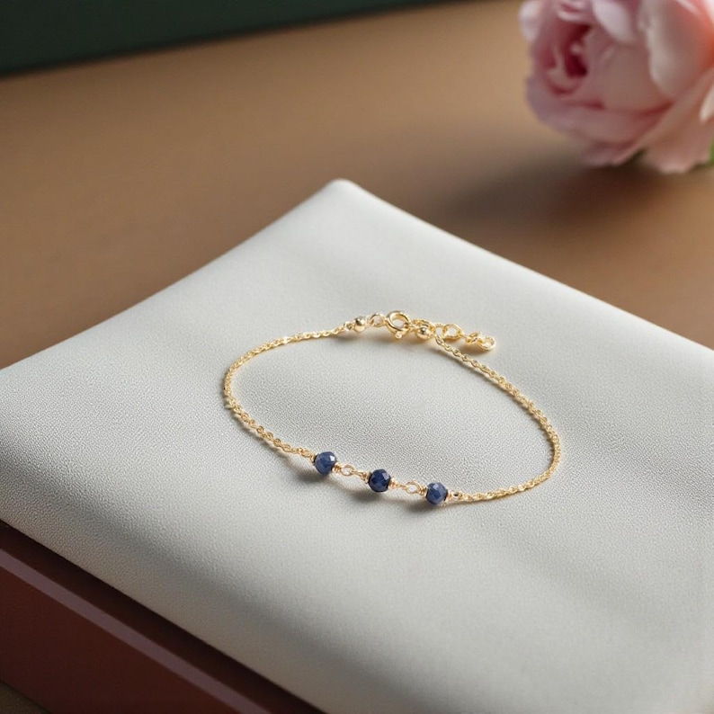 Genuine Sapphire Anklet, September Birthstone / Handmade Jewelry / Sapphire Ankle Bracelet, Gold Chain Anklet, Anklets for Women, Delicate