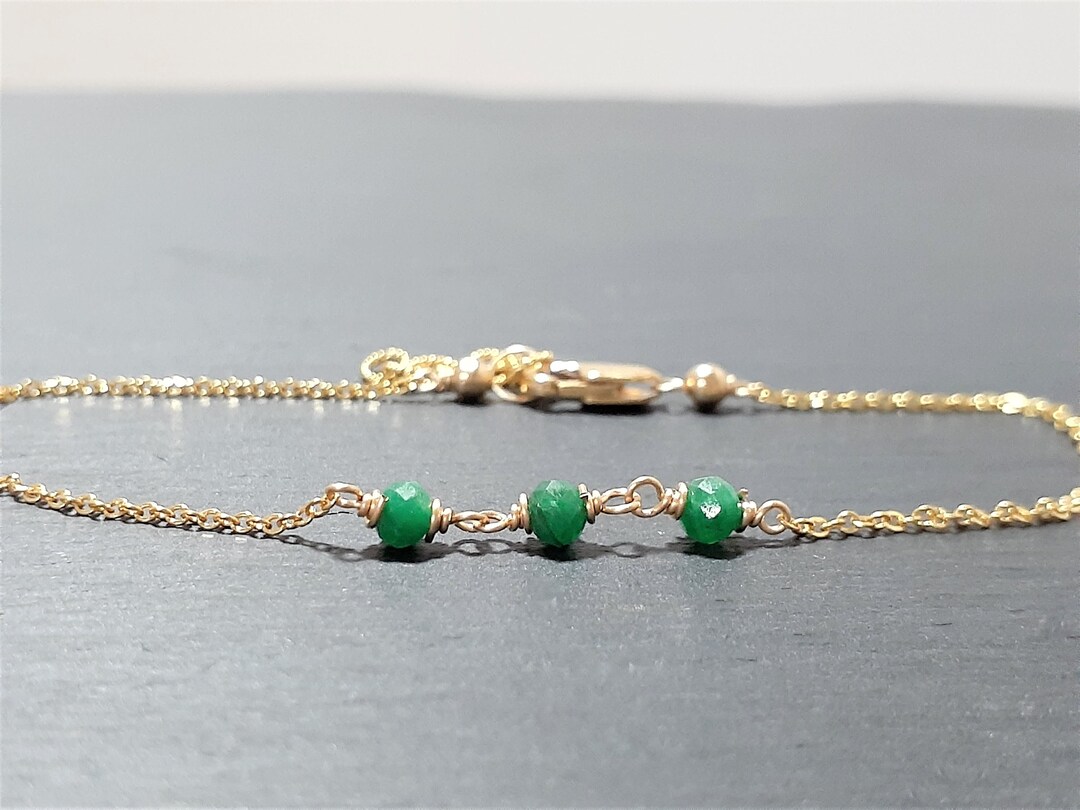 Emerald Bracelet Emerald Green Anklet Emerald Anklet 14k Gold
