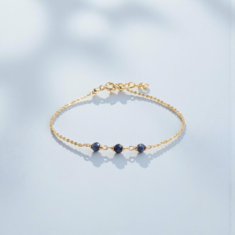 Genuine Sapphire Anklet, September Birthstone / Handmade Jewelry / Sapphire Ankle Bracelet, Gold Chain Anklet, Anklets for Women, Delicate