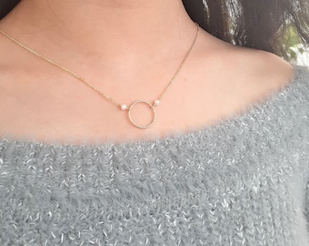 Freshwater Pearl Necklace, June Birthstone /Handmade Jewelry/ Pearl Choker, Simple Gold Necklace, Layered Necklace, Necklaces for Women