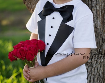 Tux Shirt, Ringbearer Shirt, Ring bearer outfit, Boys Photo Prop, Wedding outfit, Boys Tuxedo T- Shirt, ring bearer tuxedo