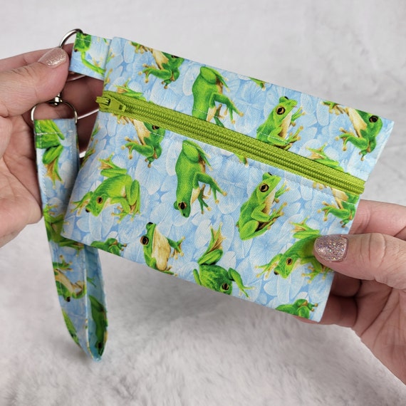 Frog print wallet, key fob wristlet, concert purse, cottagecore gift, festival pouch, gift for them,