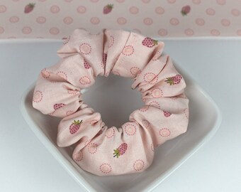 Strawberry scrunchie, cottagecore hair tie, handmade ponytail holder