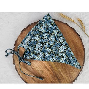 Cottagecore Bandana: Blue Floral Cotton Head Scarf