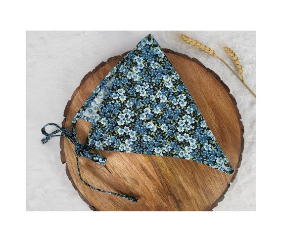 Cottagecore bandana, blue floral kerchief, head scarf with blue flowers, gift for her