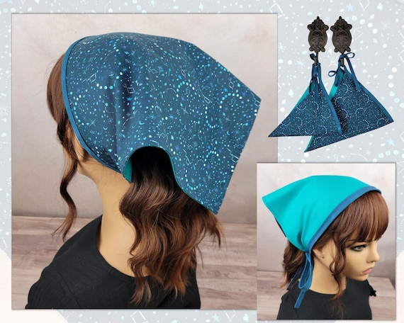 No-slip kerchief, moon phase print, celestial bandana, head scarf with ties, minimalist headscarf, cottagecore gift