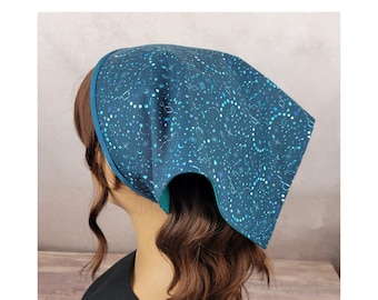 Celestial print bandana, Moon phases, head scarf with ties, minimalist headscarf, cottagecore kerchief