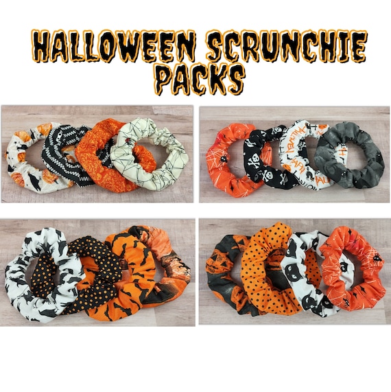 Halloween scrunchies, 90's style hairbands, 4 pack hair ties, scrunchy bundles, fall print