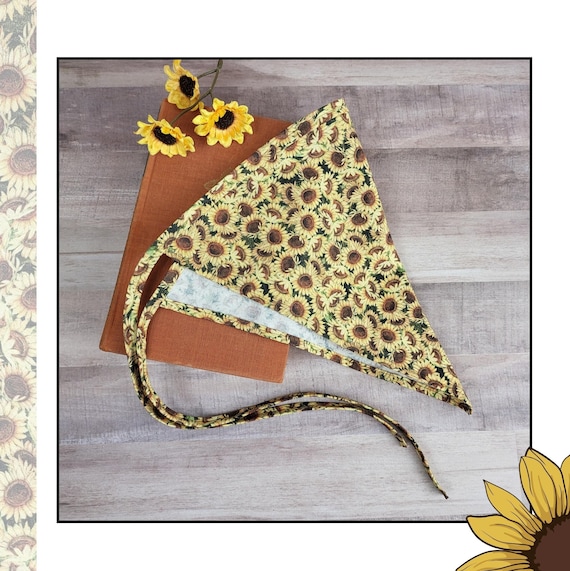No-slip kerchief, sunflower bandana, headscarf with ties, hair cover, cottagecore gift, gift for minimalist