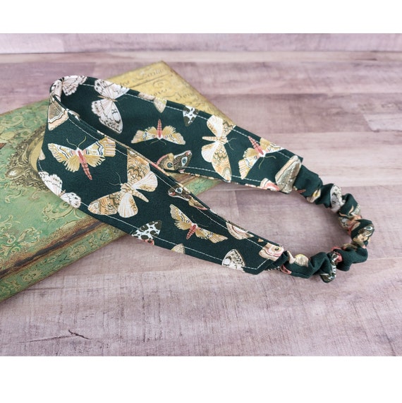 Moth fabric headband, elastic hairband, cottagecore accessory, gift for self