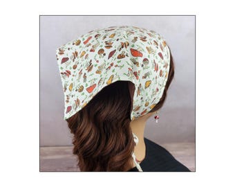Mushroom Head Scarf, Cottagecore Kerchief, Alopecia hair cover, bandana with ties
