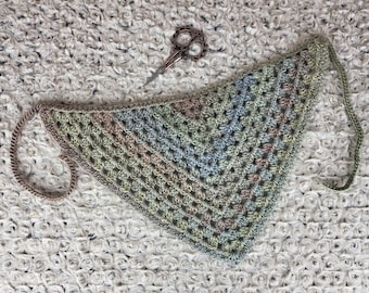 Crochet head scarf, triangle bandana, festival kerchief, cottagecore bandanna, soft hair scarves, gift for self