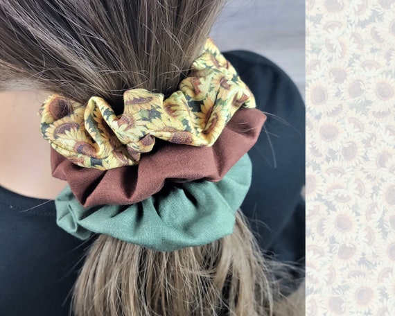 Scrunchie pack of 3, sunflower scrunchie, ponytail holders, 90's style hair ties, floral hairbands
