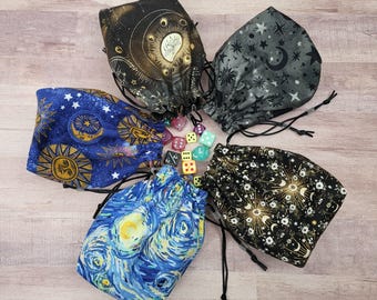 Celestial Print Dice Bag - Whimsical Drawstring Pouch for DND - Stash bag