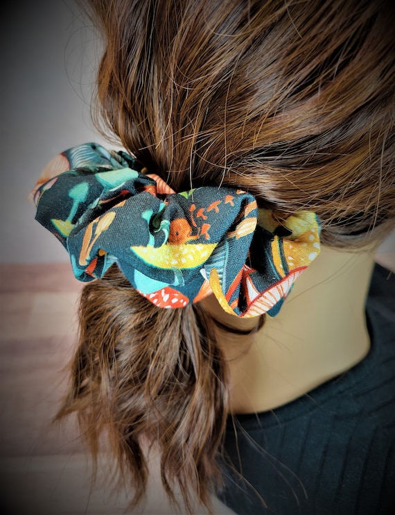 Mushroom fabric scrunchie, cottagecore style, hair accessories, 90's style hairband, ponytail holder, gift for self