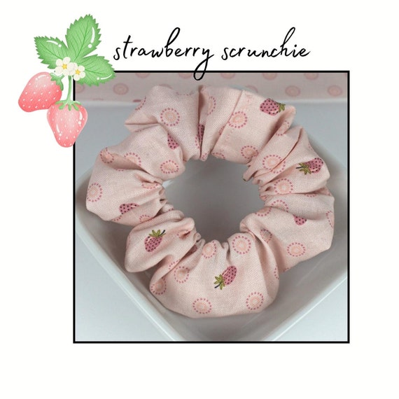 Strawberry scrunchie, 90's style hair tie, ponytail holder, light pink, elastic hair band, gift for her