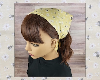 Cottagecore kerchief, bee print bandana, head scarf with ties