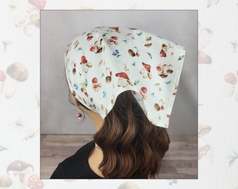 Mushroom Kerchief, Head Scarf with Ties, Cottagecore bandana