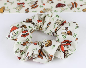 Mushroom fabric scrunchie, cottagecore style, hair accessories, 90's style hairband, ponytail holder, gift for self