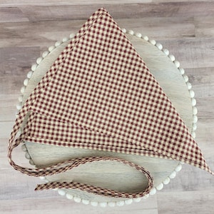 Country red, hair kerchief, gingham bandana, headscarf with ties, hair cover, cottagecore gift,