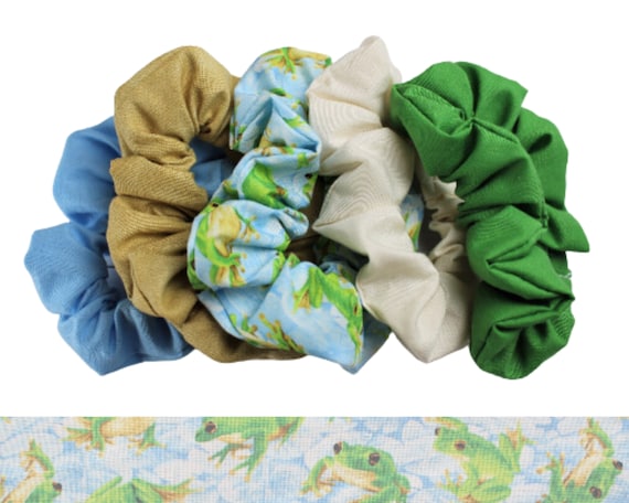 Frog scrunchie set, elastic hair tie bundle, 90's style ponytail holders, froggy hairband
