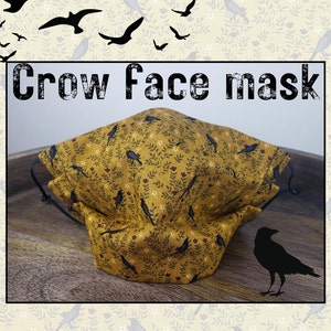 Scrunchie mask combo, crow print face mask, cotton face covering, nose wire, filter pocket, crow scrunchie