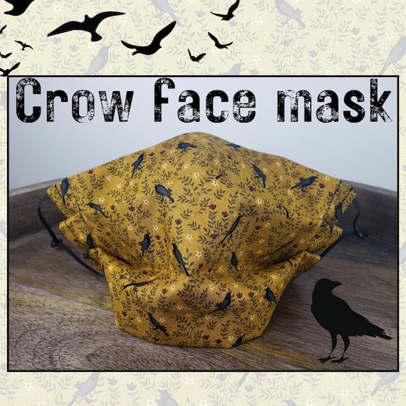 Scrunchie mask combo, crow print face mask, cotton face covering, nose wire, filter pocket, crow scrunchie