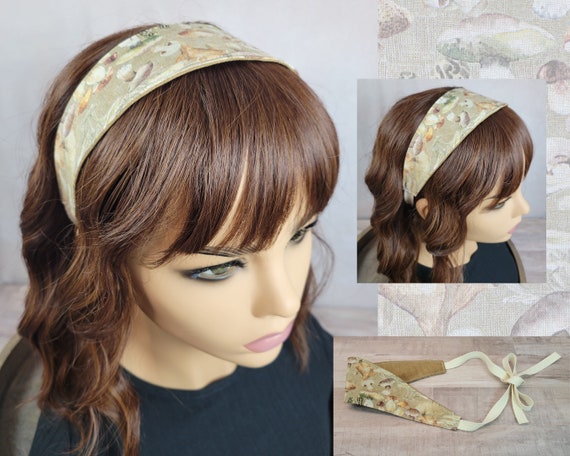 Mushroom headband with ties, handmade gift, cottagecore fabric head band