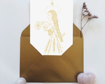 Heavenly Greeting Card | Fairy Stationery | Fairy Postcard | Celestial Stationery | Fairy card | Gift for her | golden card | Gold fairy