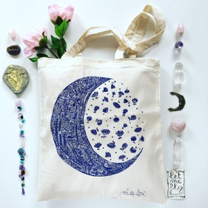 Moon Tote Bag | Moon Bag | Moon lover Bag | Moon Shopping Bag | Moon Art print | Moon mystical Bag | Gift for her | Christmas gift idea
