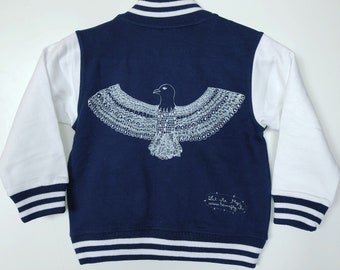 Kid's Varsity Jacket Navy/White *Phoenix* | Kid's wear | Sweat-shirt Phoenix | Kid's clothing | Phoenix illustration |Screenprinting phoenix