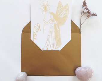 Heavenly Greeting Card | Fairy Stationery | Fairy Postcard | Celestial Stationery | Fairy card | Gift for her | golden card | Gold fairy