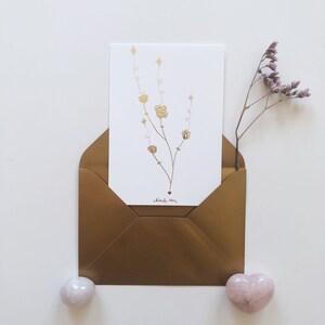 Carte postale fleurs - dorée