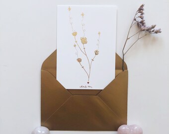 Flores de la tarjeta de felicitación - dorada