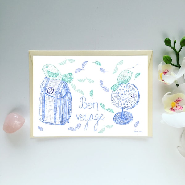 Bon voyage card | illustration card | Wish card | Backpackers card | Enjoy the journey Card | Bon voyage gift | Nice journey card |