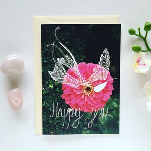 Carte de vœux | Bonjour | Happy you | Carte fleur | Oiseau | Enveloppe | Carte à message | Illustration colibri | Greeting Card | Happy Bird