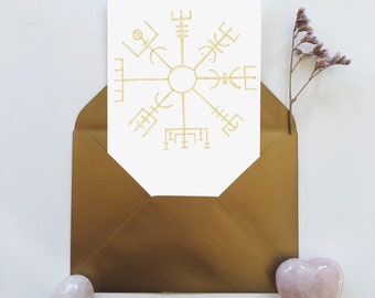 Heavenly Greeting Card | Vegvisir Stationery | Fairy Postcard | Celestial Stationery | Fairy card | Gift for her | golden card | Gold fairy