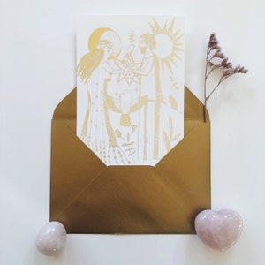 Carte de voeux céleste | Papeterie alliance alchimique |Carte postale alchimique | Papeterie alchimie | Papeterie dorée | Cadeau pour elle