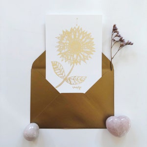 Carte de voeux céleste | Papeterie Lune |Carte postale sorcière | Papeterie tournesol | Papeterie fleurie | Cadeau pour elle | carte dorée