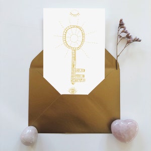 Carte de voeux céleste | Papeterie fée |Carte postale alchimique | Papeterie alchimie | Papeterie dorée|Cadeau pour elle |Carte de voeux fée