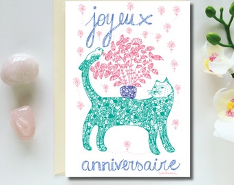 Happy Birthday Card Greeting Card (c) Happy Birthday Card Cat Card Cat stationery Message card Celebration card love